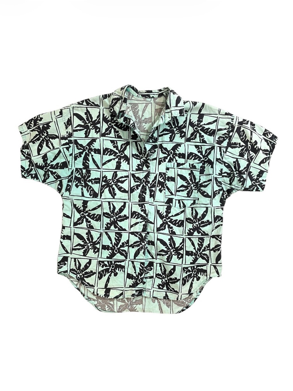Mint Green Light Blue Palm Tree Print Short-Sleeve Hawaiian Shirt